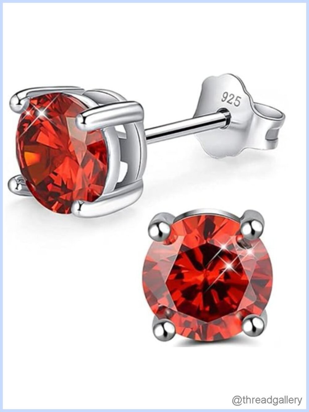 Real 925 Sterling Silver CZ Stud Earrings 8mm Birthstone Push Back Fine Jewelry